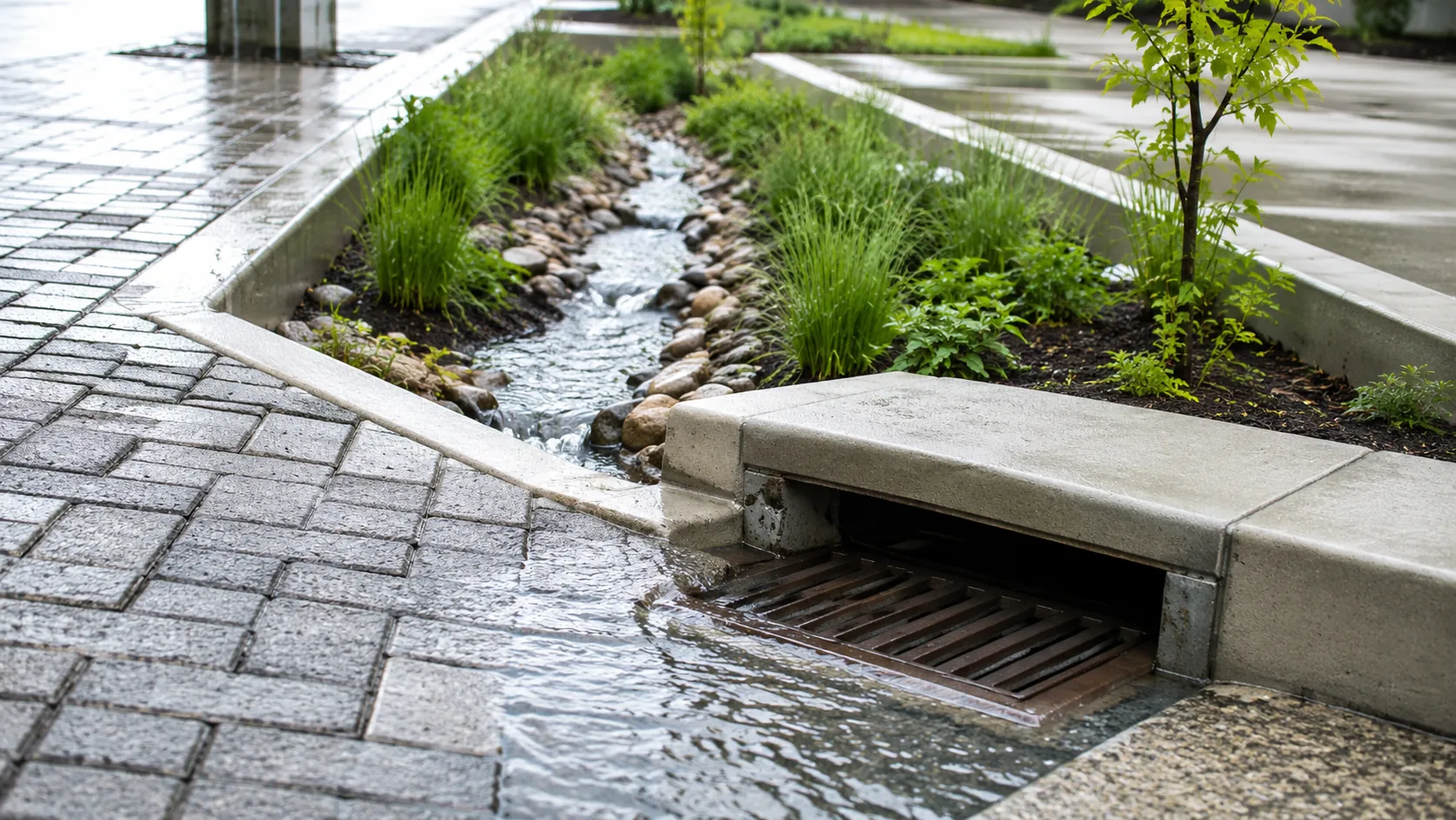 Ontario urban rain garden, water and public infrastructure
